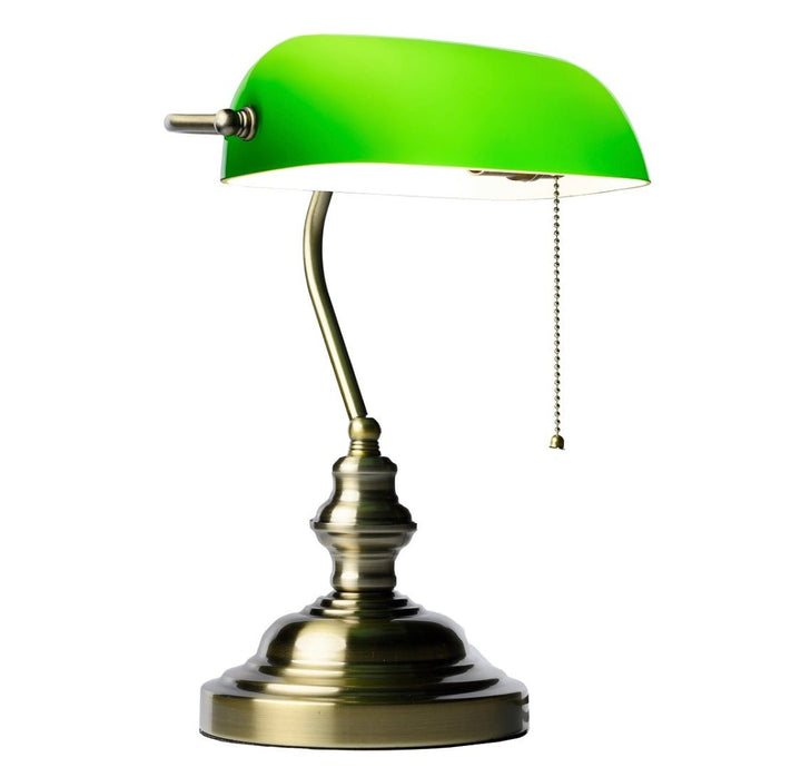 Bankierslamp brons groen glas Oldham - 37 cm - Engelsbureau.nl